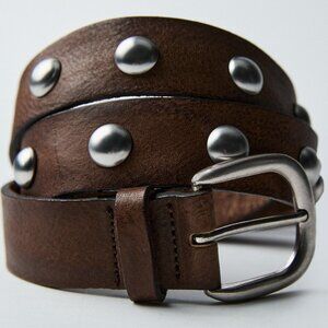 Zara brown leather studded belt
